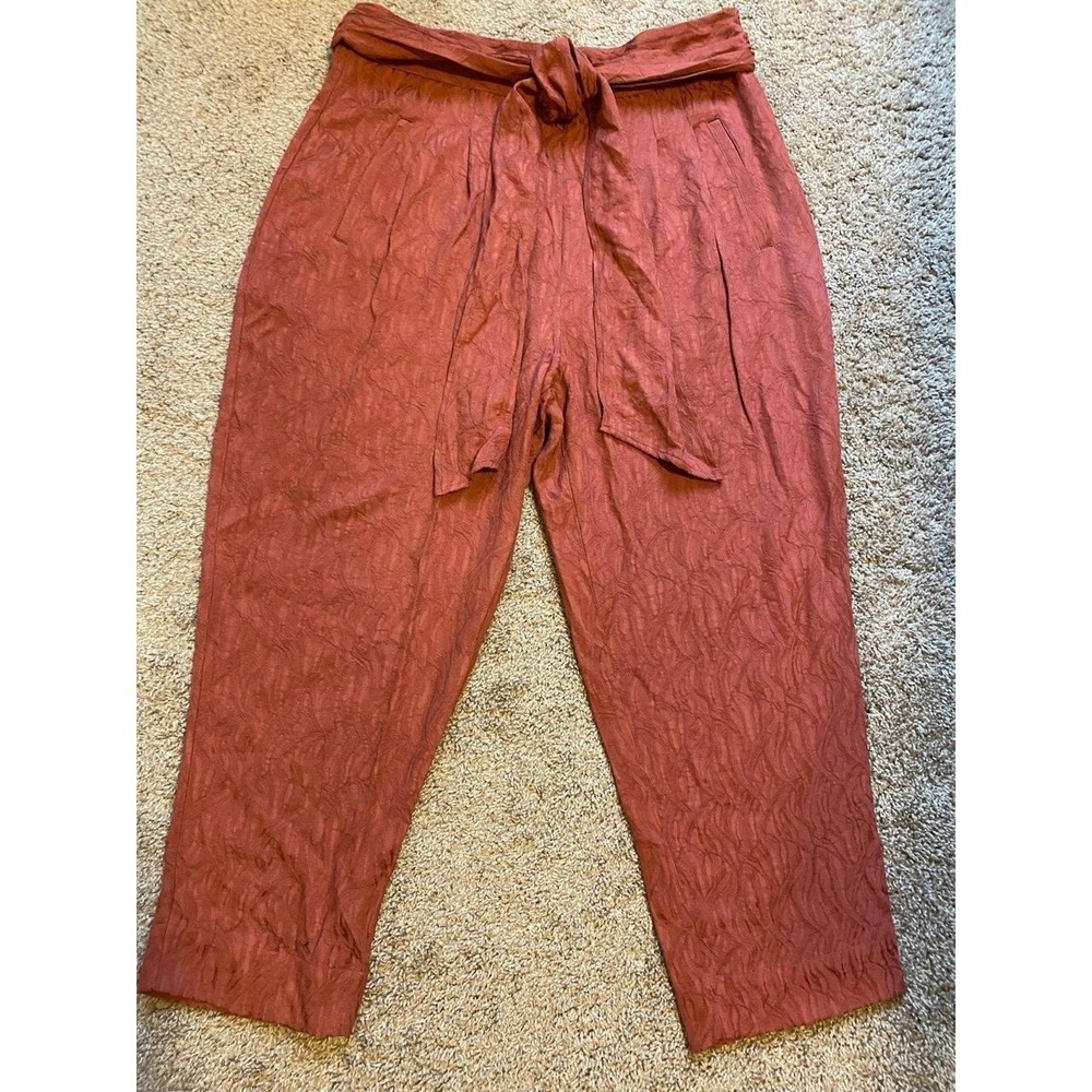 Anthropologie Pants ETT TWA US 14 Red Rose Trousers Tie Waist Cropped sku48